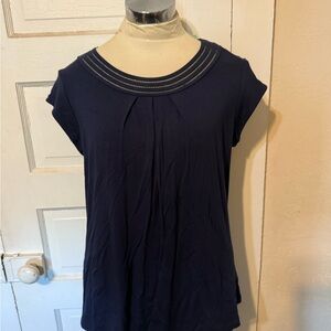 Daniel Rainn Blue Pleated Cap Sleeve Blouse